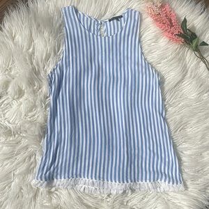 Summer blue striped tank with tassels